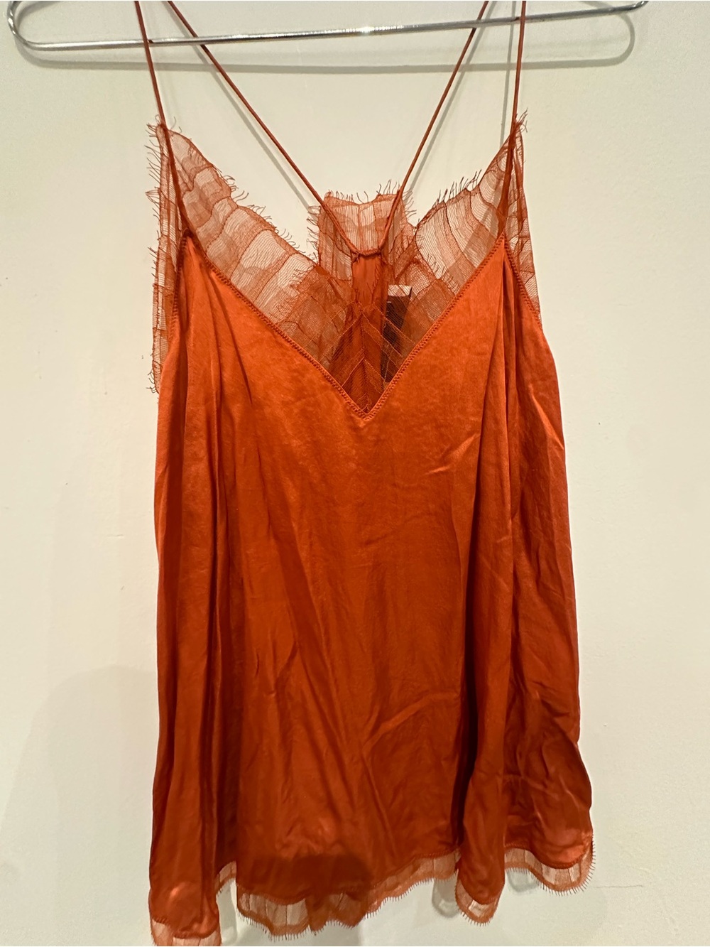 IRO Rust Orange Satin Lace-Trim Camisole